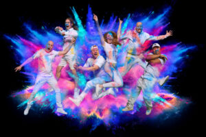 Explosion,Of,Pink,And,Blue,Powder,On,Black,Background.,Illustration